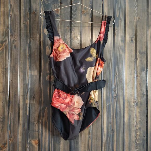 Agua Bendita Nicolette Shade Black Floral One Piece Swimsuit Size XL - Picture 1 of 15